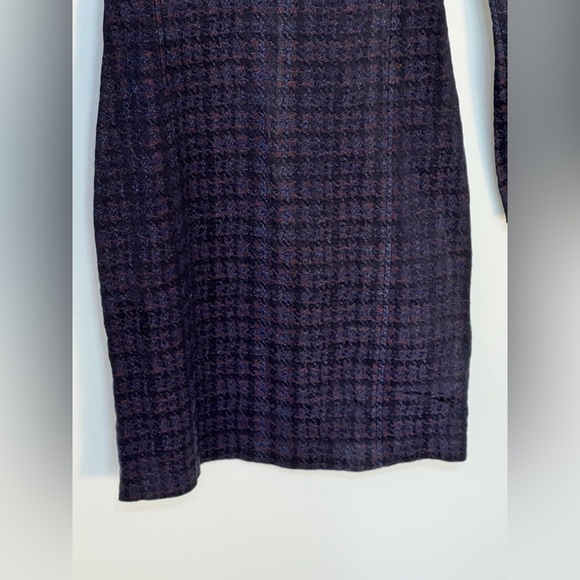 Theory Long Sleeve Houndstooth Jacquard Plaid Sheath Dress Dark Currant S Petite - Picture 4 of 13